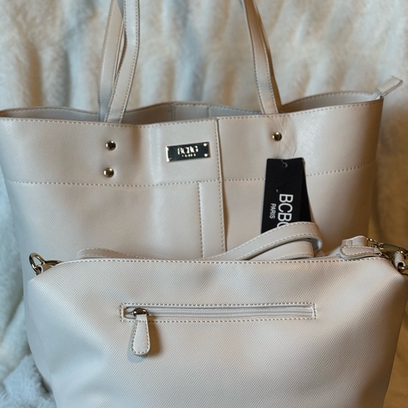 BCBG Paris Handbags - BCBG Paris Cream Leather Tote with crossbody bag set